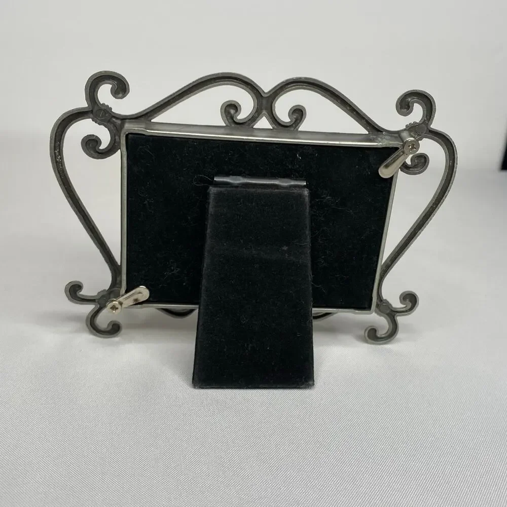 Vintage Pewter Mini Picture Frame Scrollwork Swivel Closures 2x3 Victorian Goth